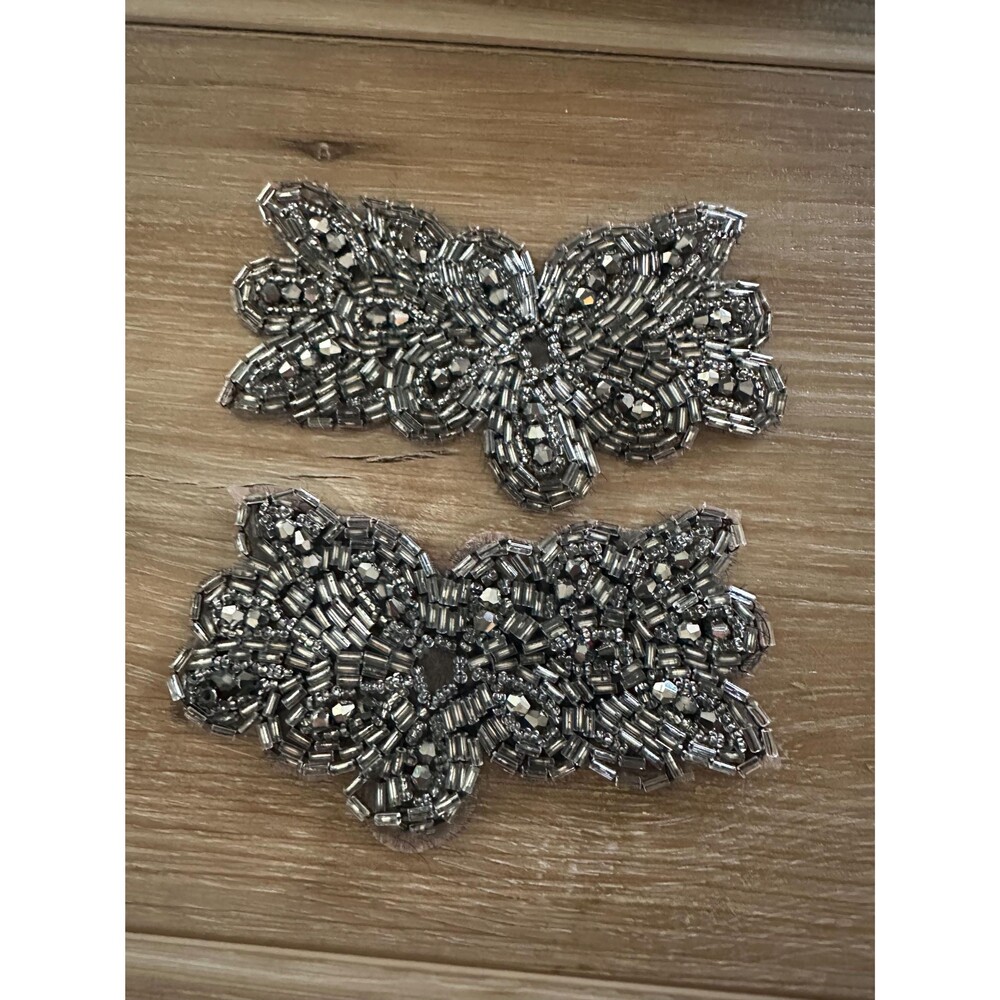 Vintage Beaded Floral Appliqué Silver (2)